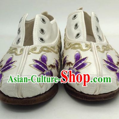 Chinese Opera Huadan Embroidered Shoes Miss Tsing Yi Flat Bottom Antique Costume