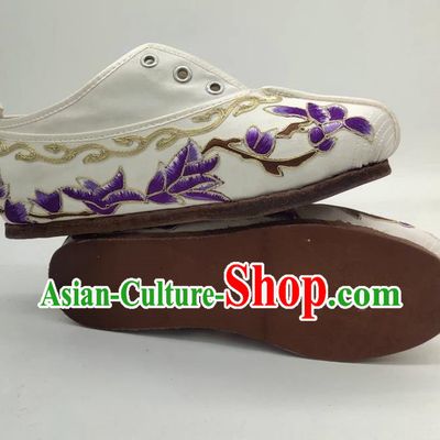 Chinese Opera Huadan Embroidered Shoes Miss Tsing Yi Flat Bottom Antique Costume