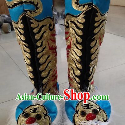 Lake Blue Tiger Head Boots Wusheng Boots Opera Shoes Melaleuca Soles