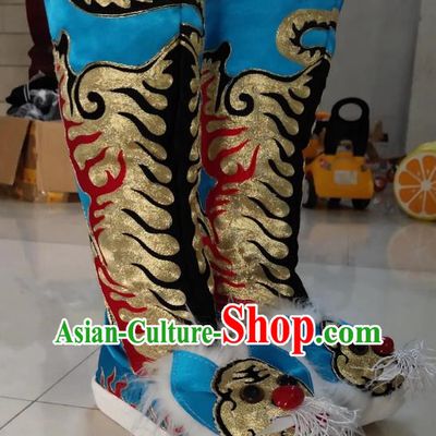 Lake Blue Tiger Head Boots Wusheng Boots Opera Shoes Melaleuca Soles