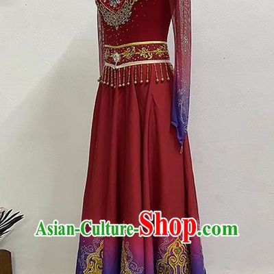 Art Test China Xinjiang Clothing Self Cultivation Big Skirt Uyghur Dance Practice Art Test Performance Dance Clothes