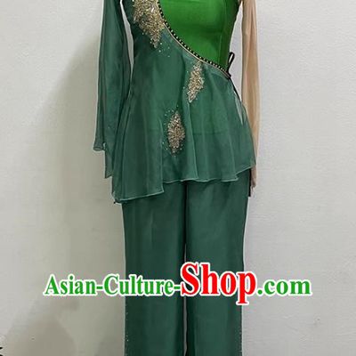 Dark Green Yangko Dance Solo Dance Performance Clothing Jiaozhou Fan Dance Art Test Practice Performance Clothing