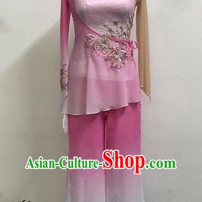 Gradient Powder Yangko Dance Solo Dance Performance Clothing Jiaozhou Fan Dance Art Test Practice Performance Clothing