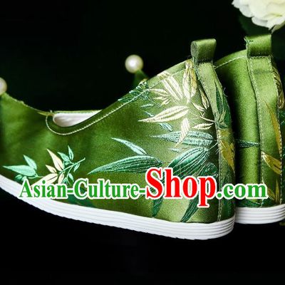 Head Turned Hanfu Shoes Brocade Green Ancient Cloth Shoes