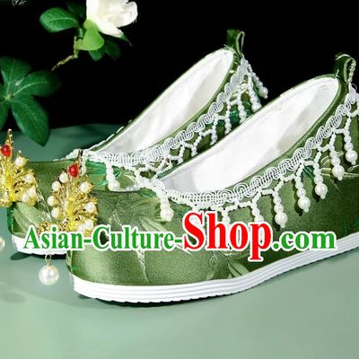 Head Turned Hanfu Shoes Brocade Green Ancient Cloth Shoes