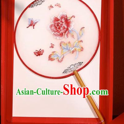 Pink Peony Fan Double Sided Embroidery Suzhou Embroidery Fan Hanfu Girl Ancient Costume Dance Palace Fan Palace