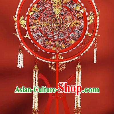 Red Wedding Fan Group Fan Wedding Bride Handmade Hi Fan Xiuhe Dress Wedding Chinese Style Married