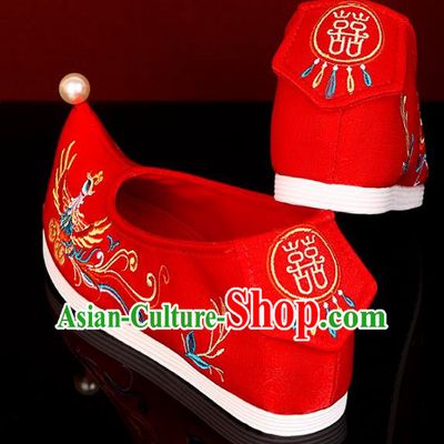 Red Bride Xiuhe Wedding Shoes Embroidered Hanfu Shoes