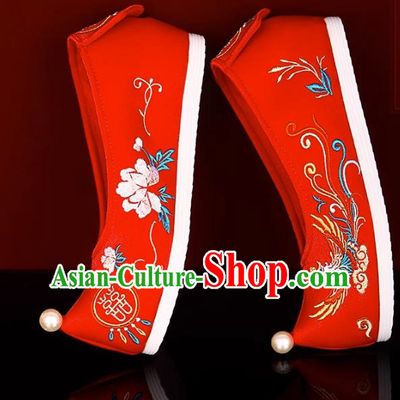Red Bride Xiuhe Wedding Shoes Embroidered Hanfu Shoes
