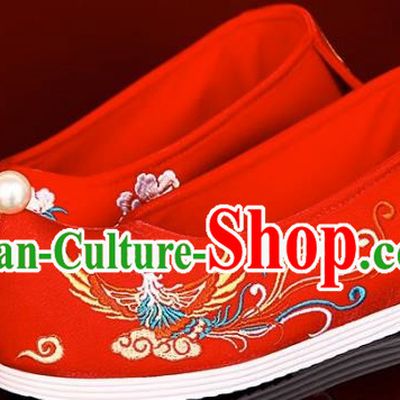 Red Bride Xiuhe Wedding Shoes Embroidered Hanfu Shoes