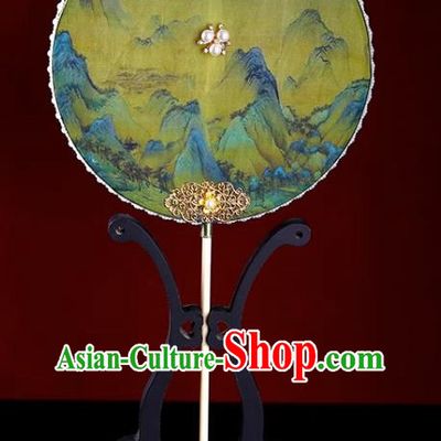 Thousands Of Miles Of Rivers And Mountains Tuan Fan Ancient Fan Hanfu Chinese Style Imitation Silk Dance Fan Southern Song Dynasty Antique Palace Fan