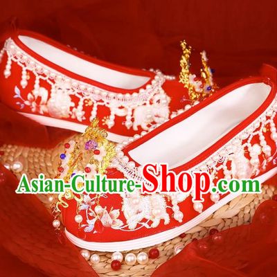 Xiuhe Wedding Shoes Women Embroidered Beaded Pearl Wedding Women Shoes Bridal Shoes
