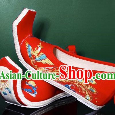 Women Hanfu Shoes Women Embroidered Phoenix Big Red Shoes