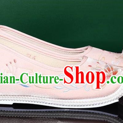 Hanfu Shoes Women Embroidered Phoenix Pink Shoes