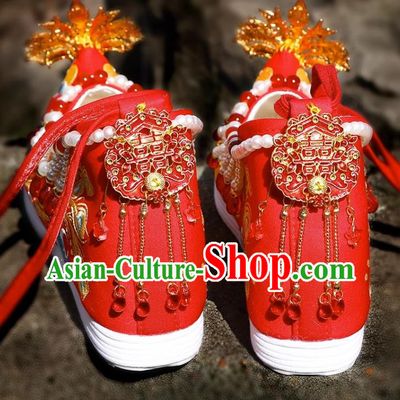 Chinese Wedding Xiuhe Shoes Embroidered Wedding Shoes Female Wedding Bride Hanfu Phoenix