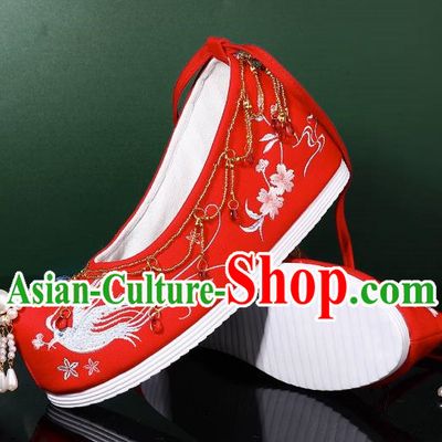 Hanfu Wedding Shoes Women Bow Shoes Xiuhe Shoes Are Red Beaded Tassel Chinese Wedding Shoes Embroidery