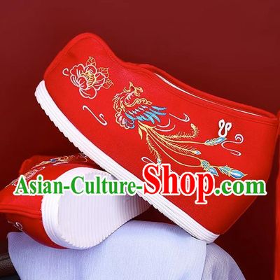 Women Red Ancient Costume Hanfu Shoes Cloth Shoes Inner Heightening Embroidered Shoes