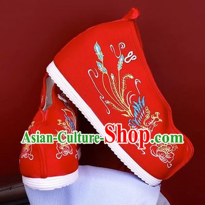Women Red Ancient Costume Hanfu Shoes Cloth Shoes Inner Heightening Embroidered Shoes