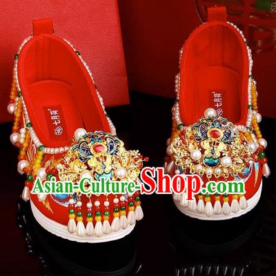 Handmade Beaded Wedding Shoes Xiuhe Dress Bride Han Dress Wedding
