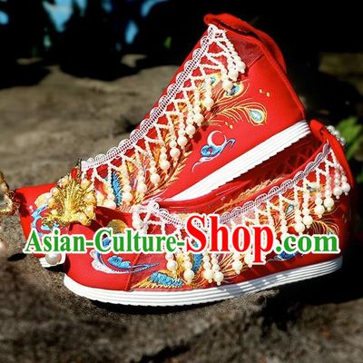 Hanfu Wedding Shoes Women Inner Height Increase Breathable Wedding Xiuhe Shoes Are Red