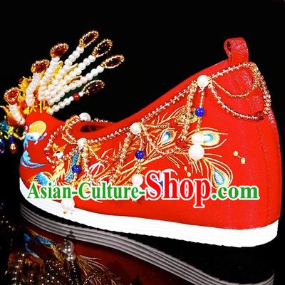 Xiuhe Wedding Shoes Zhenghong Phoenix Ornament Hand Beaded Chinese Embroidery