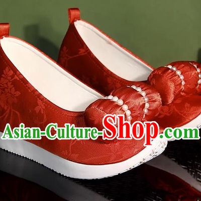 Antique Shoes Small Pillow Cloud Head Shoes Climbing Cloud Shoes Hanfu Shoes Increasing Height Cloud Head Bead Flowers