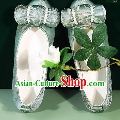 Hanfu Shoes Women Ancient Style Flat Cloud Climbing Shoes Small Pillow Weaving Gold Pearl Cloth Shoes