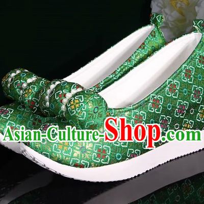 Green Hanfu Shoes Small Pillows Heightening And Restoration Green Climbing Cloud Shoes Cloud Head Cloth Shoes Ming Made Horse Noodles