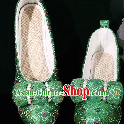 Green Hanfu Shoes Small Pillows Heightening And Restoration Green Climbing Cloud Shoes Cloud Head Cloth Shoes Ming Made Horse Noodles