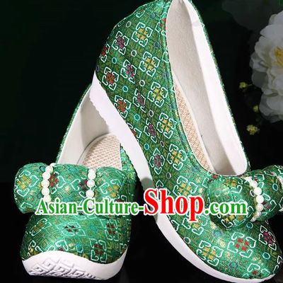 Green Hanfu Shoes Small Pillows Heightening And Restoration Green Climbing Cloud Shoes Cloud Head Cloth Shoes Ming Made Horse Noodles