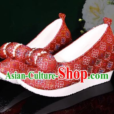Red Hanfu Shoes Small Pillows Heightening And Restoration Green Climbing Cloud Shoes Cloud Head Cloth Shoes Horse Noodles Made In The Ming Dynasty