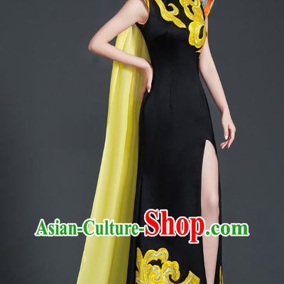 Chinese Design High End Mermaid Evening Dress Model Catwalk Cheongsam Annual Meeting Host Costume
