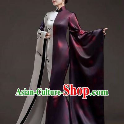 Chinese Design High End Catwalk Costume Model Exaggerated Big Sleeve Host Dress Mermaid