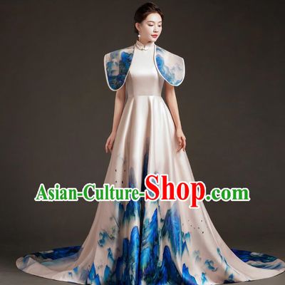 China Fashion High End Dress Skirt With A Thousand Miles Of Rivers And Mountains Trailing Tail Long Art Archaeological Kite Dress Female Performance Costume Stage Catwalk