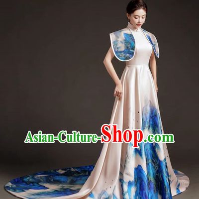 China Fashion High End Dress Skirt With A Thousand Miles Of Rivers And Mountains Trailing Tail Long Art Archaeological Kite Dress Female Performance Costume Stage Catwalk
