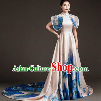 China Fashion High End Dress Skirt With A Thousand Miles Of Rivers And Mountains Trailing Tail Long Art Archaeological Kite Dress Female Performance Costume Stage Catwalk
