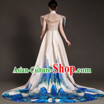 China Fashion High End Dress Skirt With A Thousand Miles Of Rivers And Mountains Trailing Tail Long Art Archaeological Kite Dress Female Performance Costume Stage Catwalk