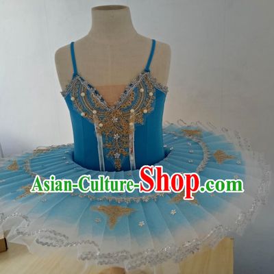 Blue Ballet Skirt Children Fluffy Little Swan Dance Tutu Skirt Swan Lake Sling Gauze Skirt Performance Costume
