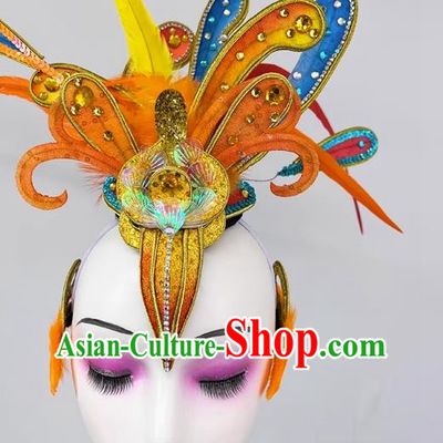 Chinese Dance Drama Crested Ibis Dance Dance Performance Feather Three Dimensional Headdress Children Performance Stage Performance Dance Hair Accessories Catwalk Show