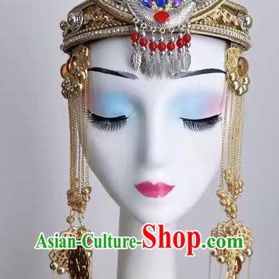 Mongolian Minority Dance Performance Art Examination Supplies Headdress Heavy Industry Long Tassel Forehead Decoration