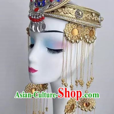 Mongolian Minority Dance Performance Art Examination Supplies Headdress Heavy Industry Long Tassel Forehead Decoration