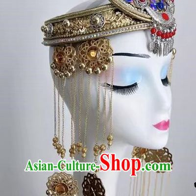 Mongolian Minority Dance Performance Art Examination Supplies Headdress Heavy Industry Long Tassel Forehead Decoration