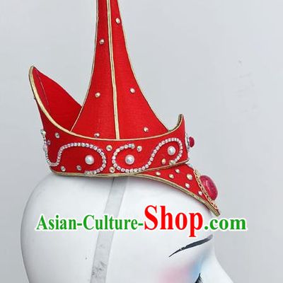 Mongolian Dance Hair Band Headdress Art Examination Performance Stage Accessories National Wind Red Hair Accessories High Hat