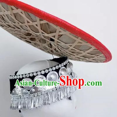 Ethnic Dance Headdress With Flower Waist Dai Bucket Hat Shanling Dance Hat Rain Bamboo Forest Shaodoli Bamboo Weaving Bucket Hat Red