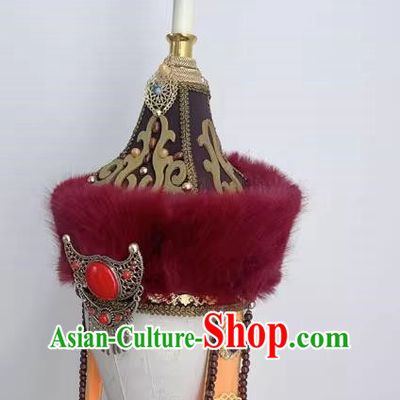 Mongolian Hat Headdress Pointed Top Brim Hat Head Candle Shape Art Examination Folk Dance Headdress