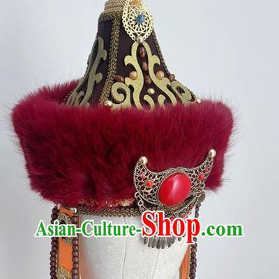 Mongolian Hat Headdress Pointed Top Brim Hat Head Candle Shape Art Examination Folk Dance Headdress