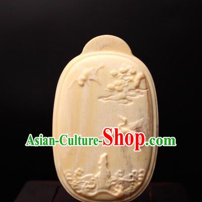 Chinese Microscopic Carving Ivory Sculpture Pine Crane Longevity Pendant