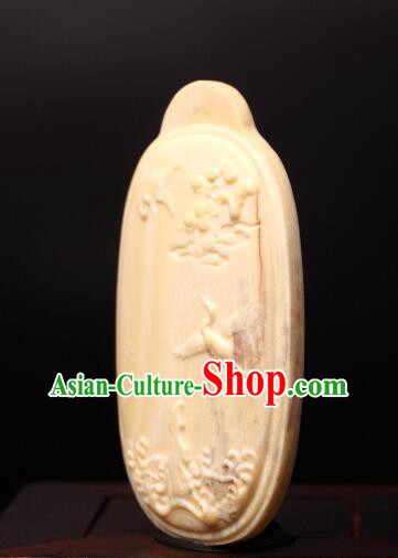 Chinese Microscopic Carving Ivory Sculpture Pine Crane Longevity Pendant Chinese Microscopic Carving Ivory Sculpture Pine Crane Longevity Pendant