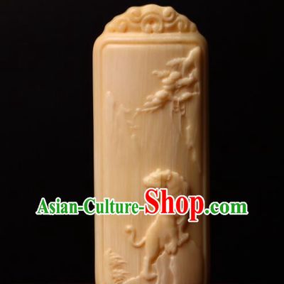 Chinese Microscopic Carving Ivory Sculpture Zodiac Tiger Pendant