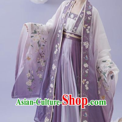 China Song Dynasty Palace Princess Garment Costumes Traditional Noble Hanfu Ancient Court Woman Purple Dresses Complete Set